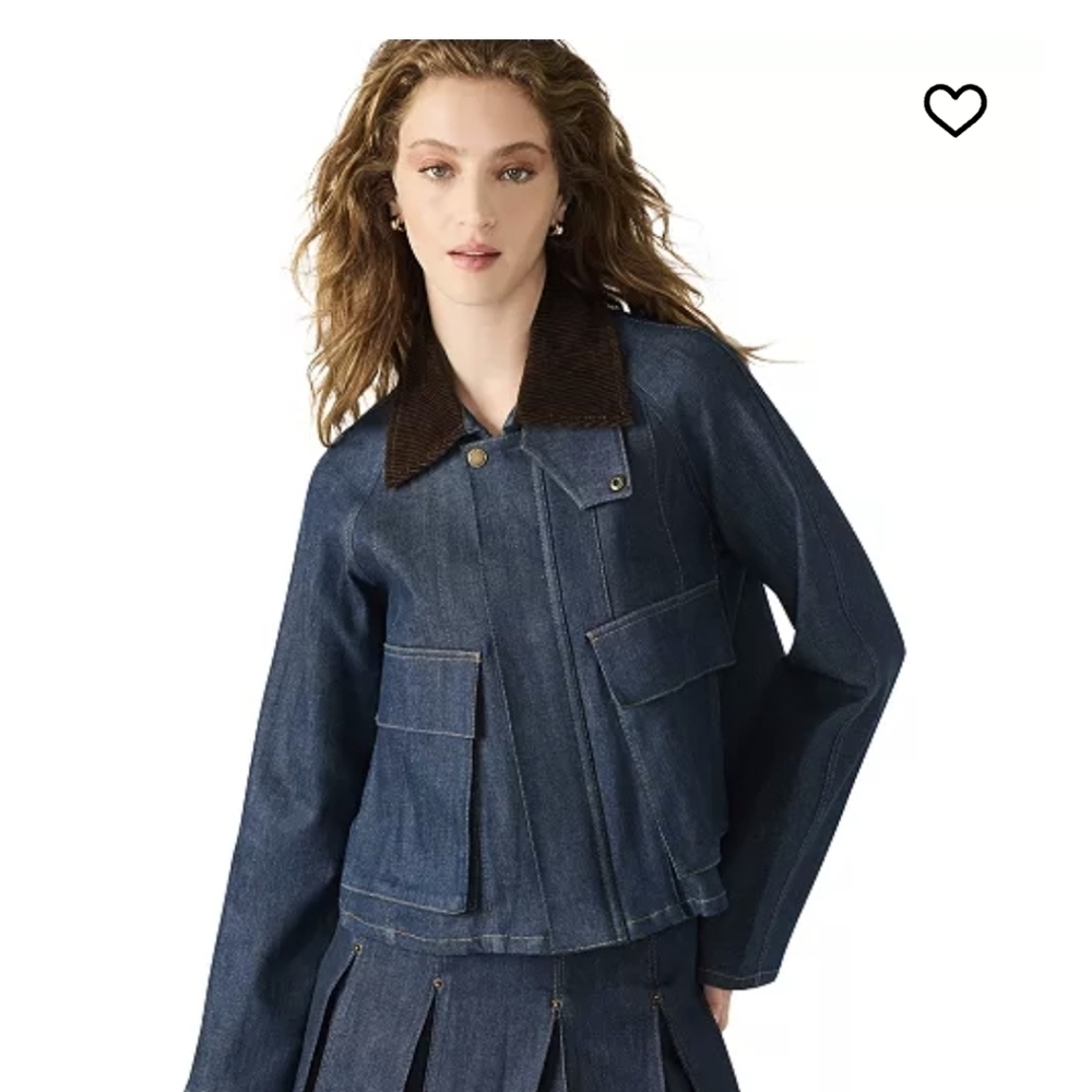 Steve Madden Dark Blue Denim Jacket with Brown Corduroy Collar